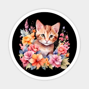 A cat decorated with beautiful watercolor flowers Magnet